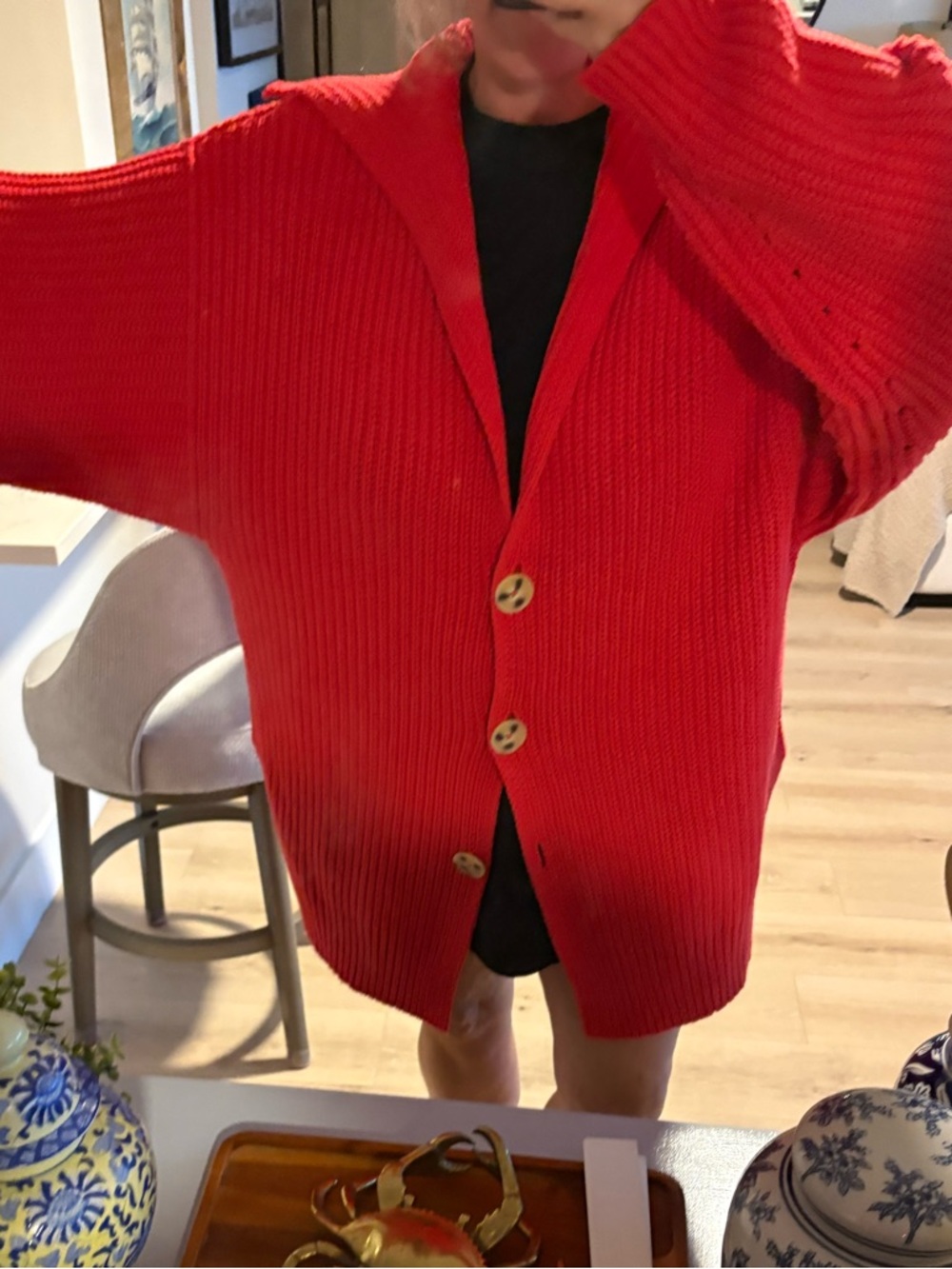 Free people, oversized, red cardigan, chunky knit XL - Picture 6 of 11
